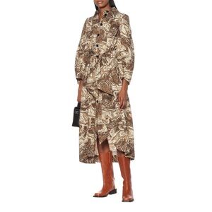 Ganni Printed cotton poplin dress animal camo brown size 42